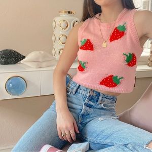 Colorful Natalie Strawberry Milkshake Knit Crop Top